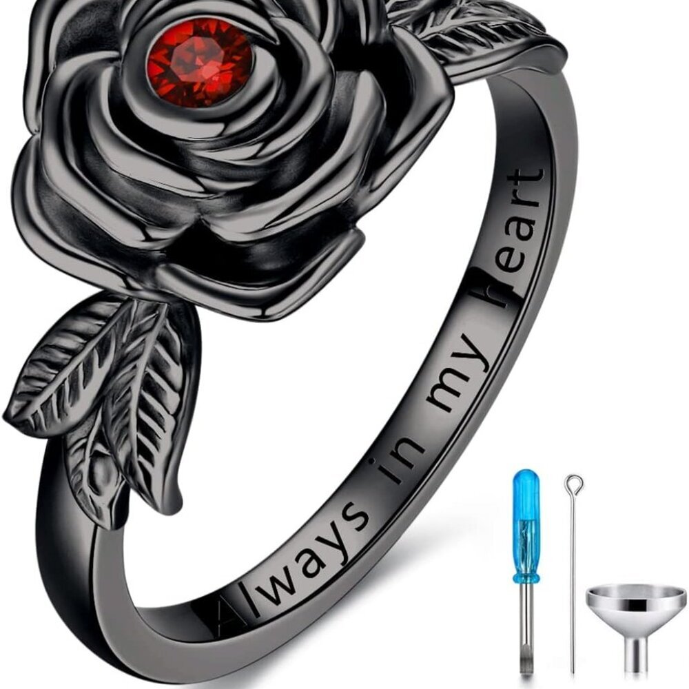 925 Sterling Silver Rose Flower Cremation Urn Ring Holds Loved Ones Ashes Cremat